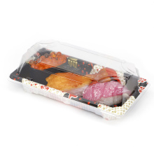 Black plastic sushi tray with clear transparent lid  disposable sushi display plastic trays